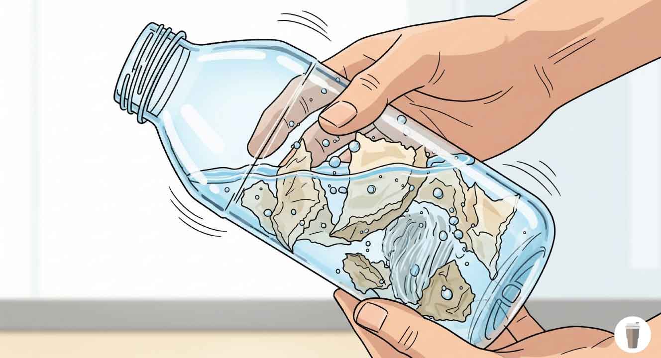 水筒にキッチンペーパーを入れて振るだけで洗う方法