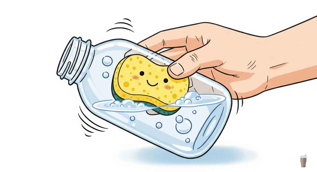 水筒にスポンジを入れて振るだけで洗うコツ