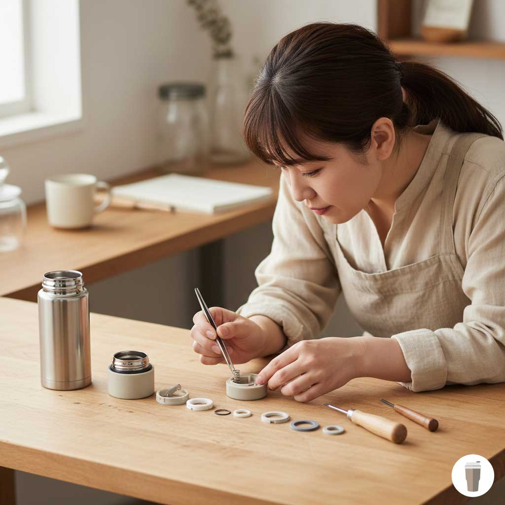 サーモスの水筒の蓋を分解する手順