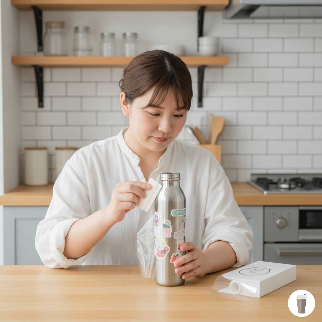水筒のシールが剥がれないようにするには保護が最強