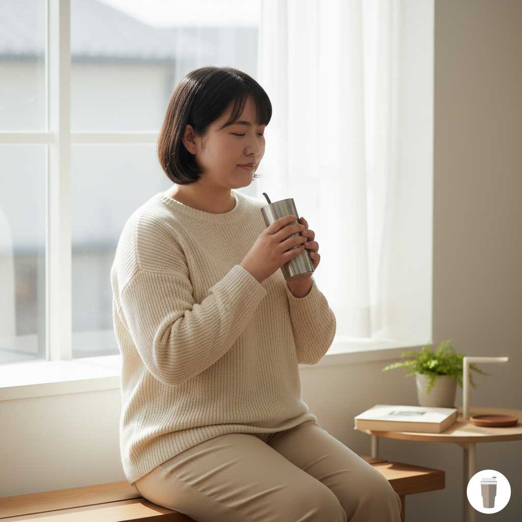 ステンレスタンブラーに熱湯を入れて楽しむ方法